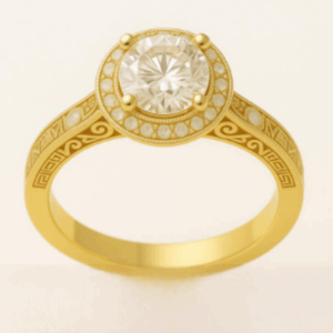 Nhẫn Cầu Hôn Solitaire Vàng 18K Kim Cương họa tiết trống đồng
